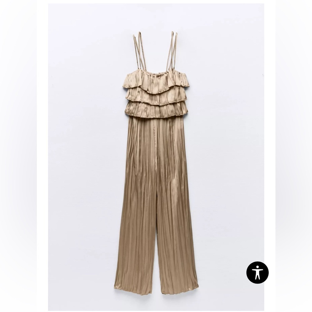 Zara Pleated Ruffled Satin Effect Jumpsuit